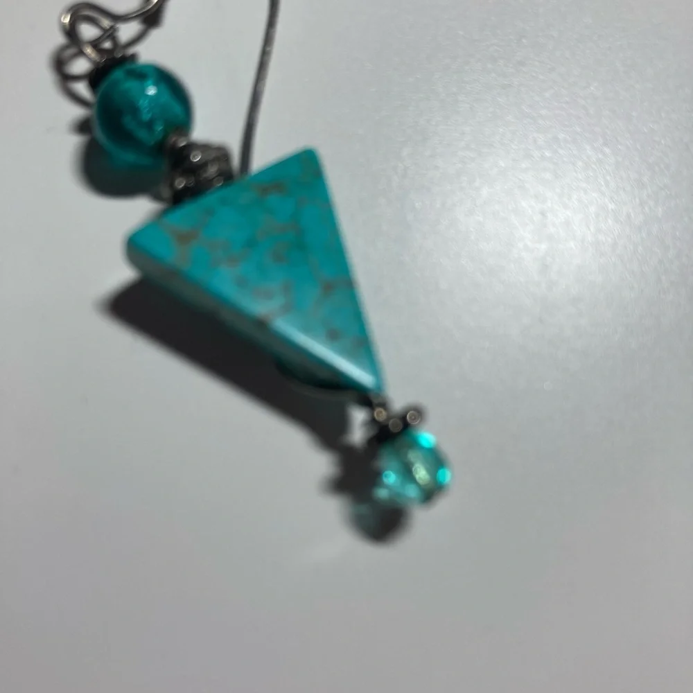 Turquoise Triangle Drop Earrings - Picture 3 of 3